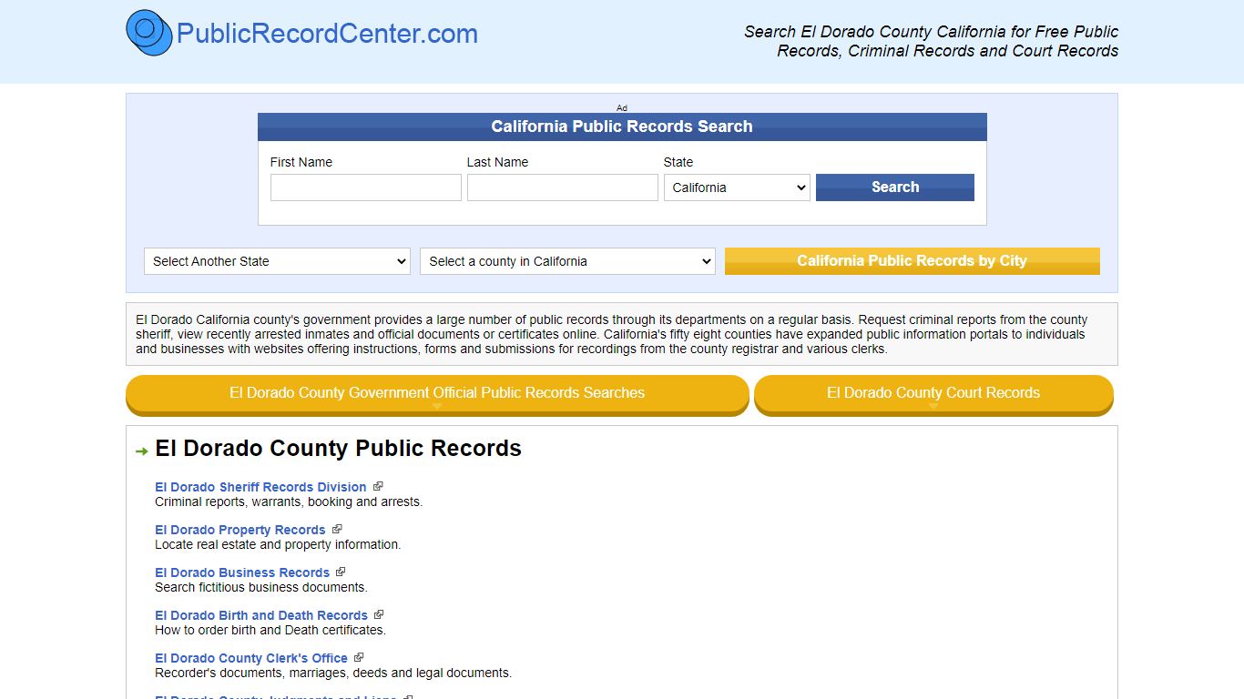 El Dorado County California Free Public Records - Court ...