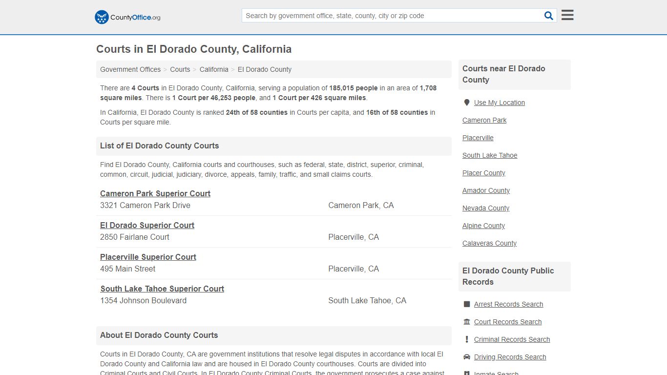 Courts - El Dorado County, CA (Court Records & Calendars)